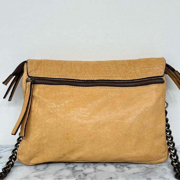 MAXON COLLECTION PEBBLED LEATHER MUSTARD YELLOW ASYMMETRIC FLAP CROSSBODY BAG - Picture 4 of 15
